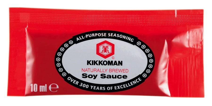 Salsa di soia in bustina monodose Kikkoman 10ml. Salsa di soia in bustina monodose Kikkoman 10ml.